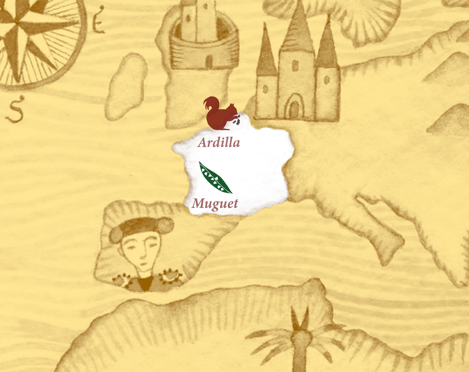 Mapa de finalizacion del cuento de las hadas, con una ardilla y una hoja que son los elementos representativos del cuento